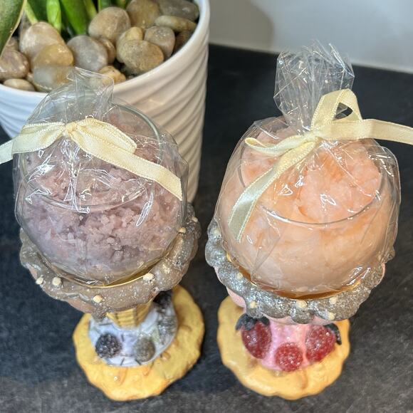 2- Dept 56 Ice Cream Decorative Glass Jar Candles And Waffle Cone Holders - Picture 2 of 11